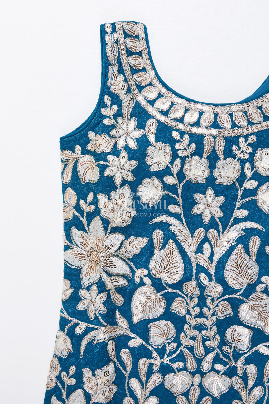 Royal blue embroidered kurti set with dhoti pants