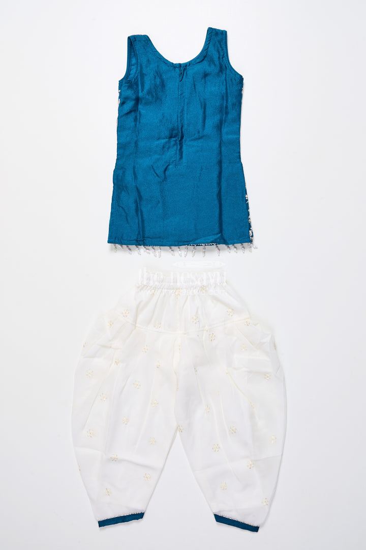 Royal blue embroidered kurti set with dhoti pants