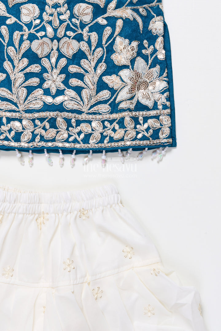 Royal blue embroidered kurti set with dhoti pants