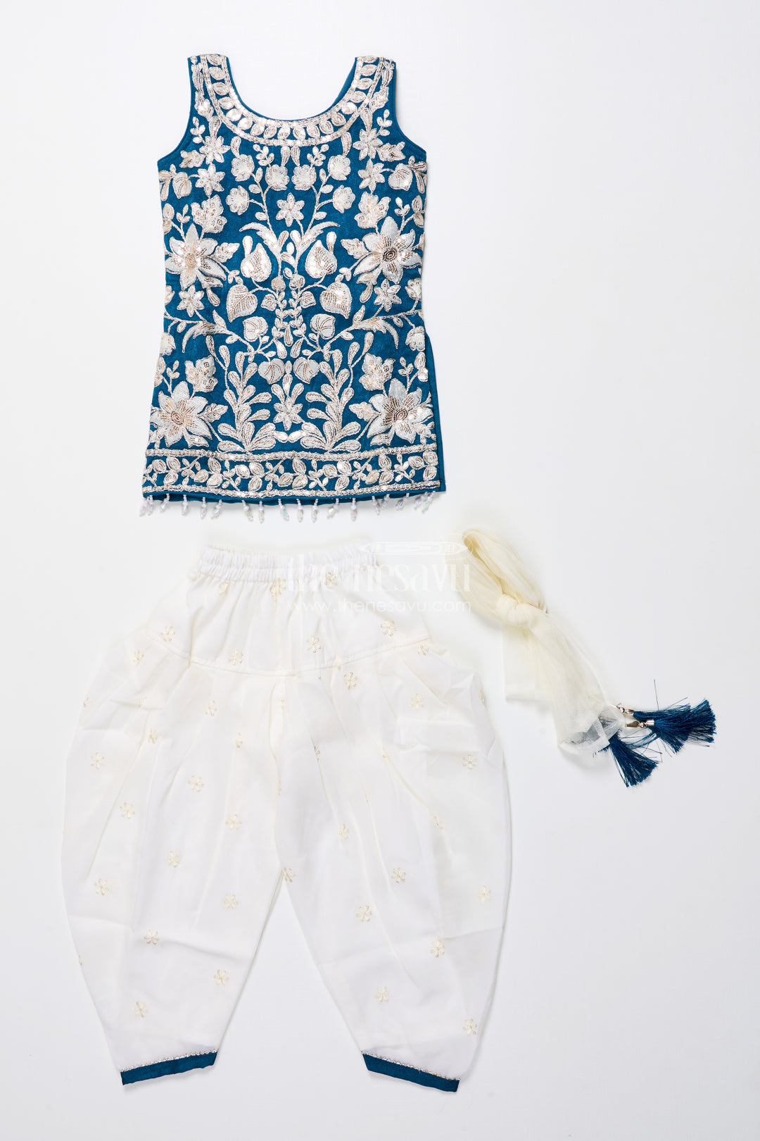 Royal blue embroidered kurti set with dhoti pants