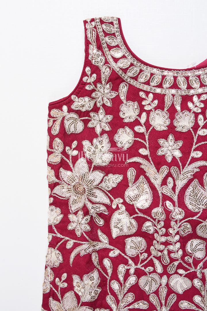 Maroon and ivory embroidered ethnic kurti set