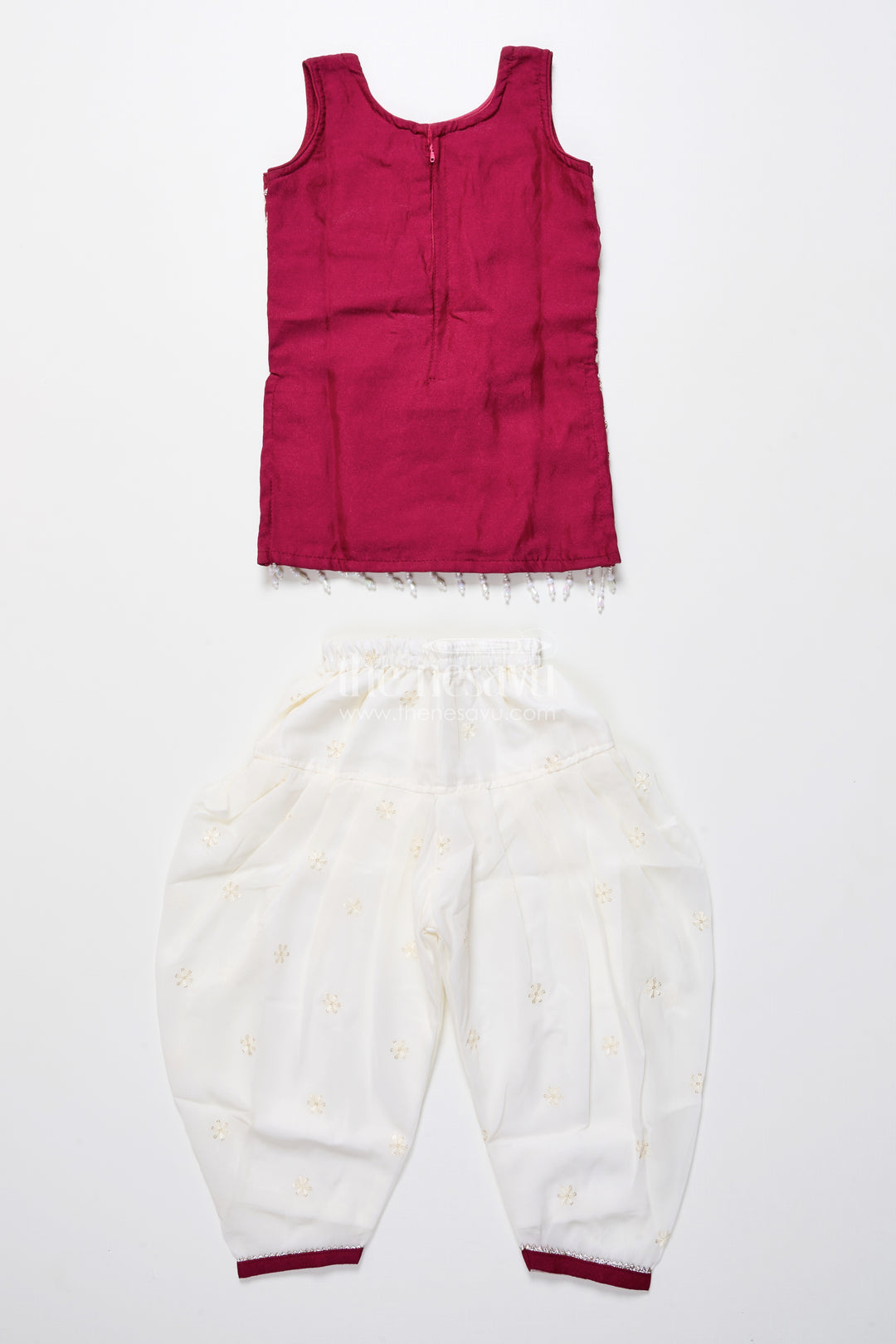 Maroon and ivory embroidered ethnic kurti set