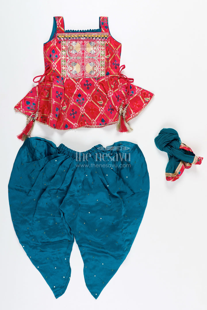 Girls ethnic dhoti set with digital print top for festive dressing