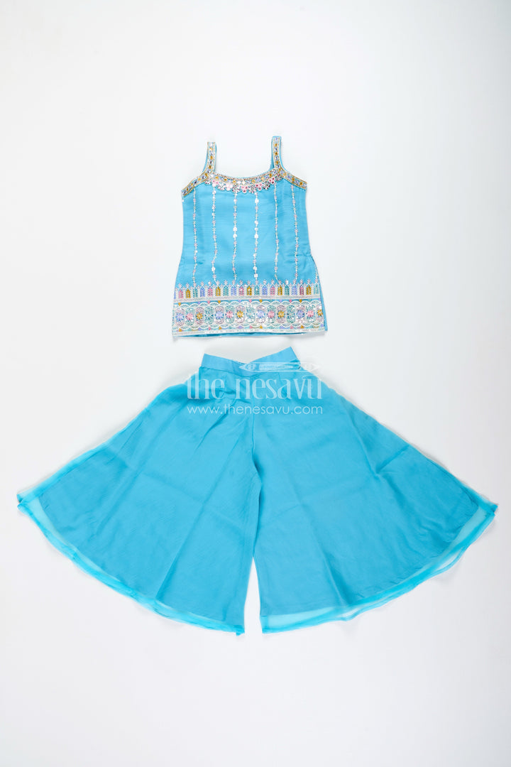 Toddler girl plazo set with mirror embroidery for traditional functions