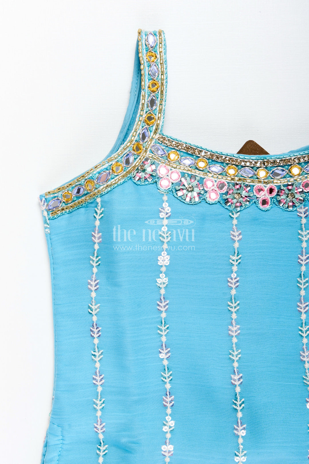 Toddler girl plazo set with mirror embroidery for traditional functions