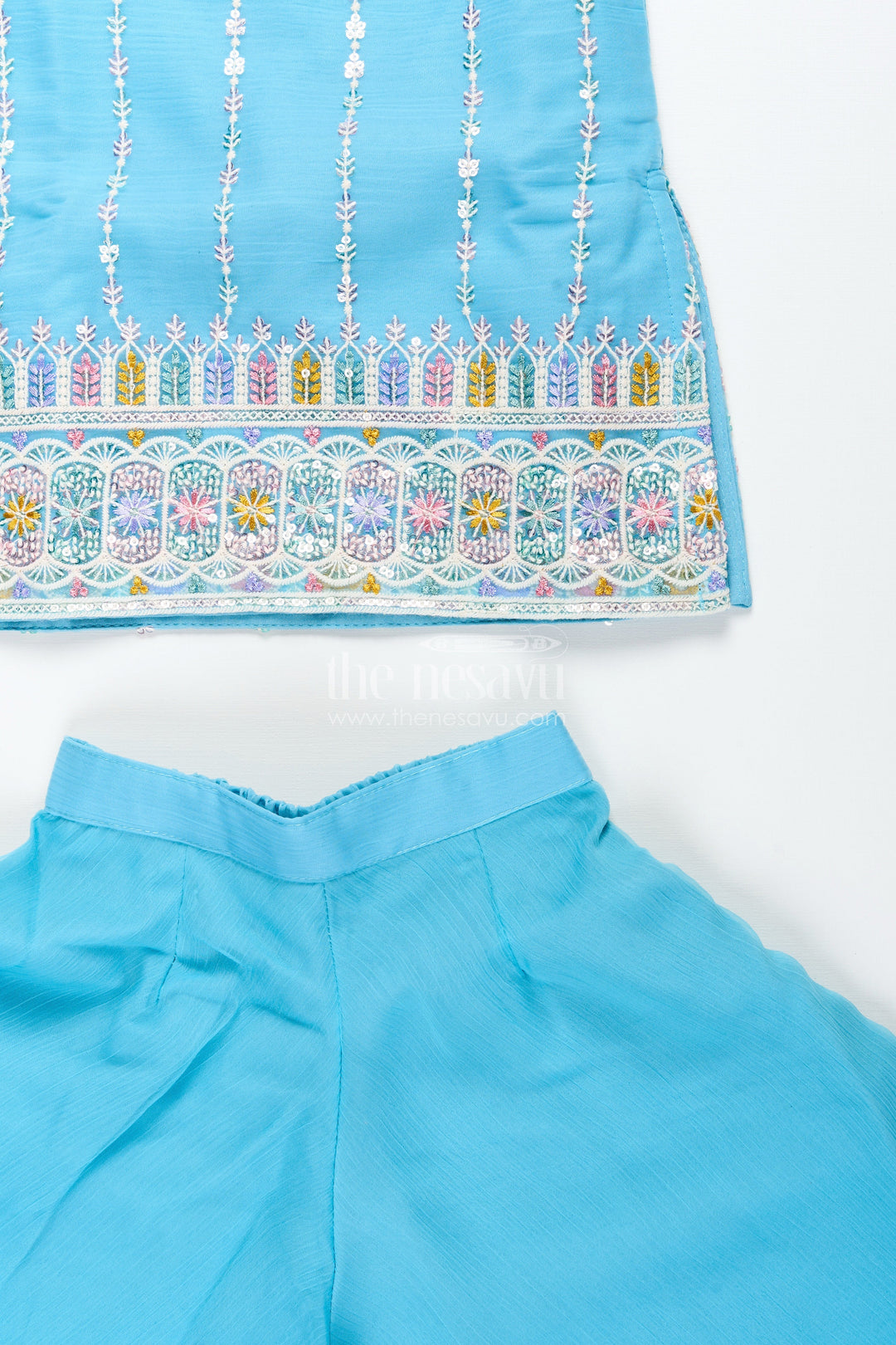 Toddler girl plazo set with mirror embroidery for traditional functions