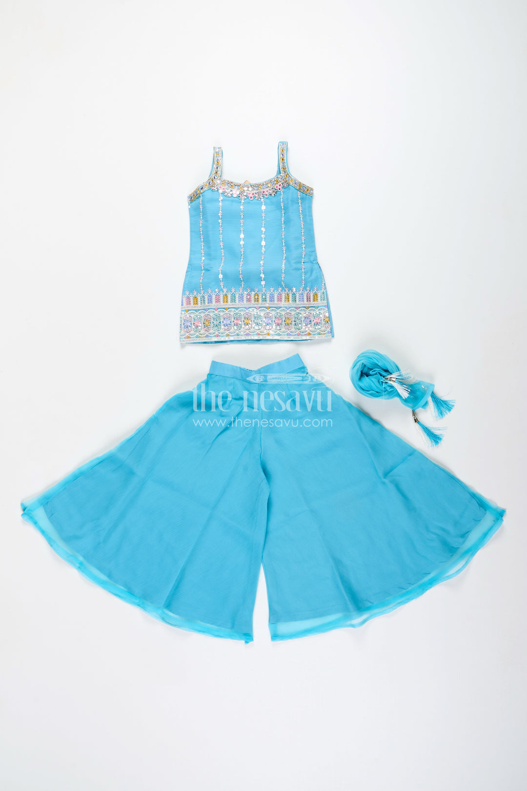 Toddler girl plazo set with mirror embroidery for traditional functions