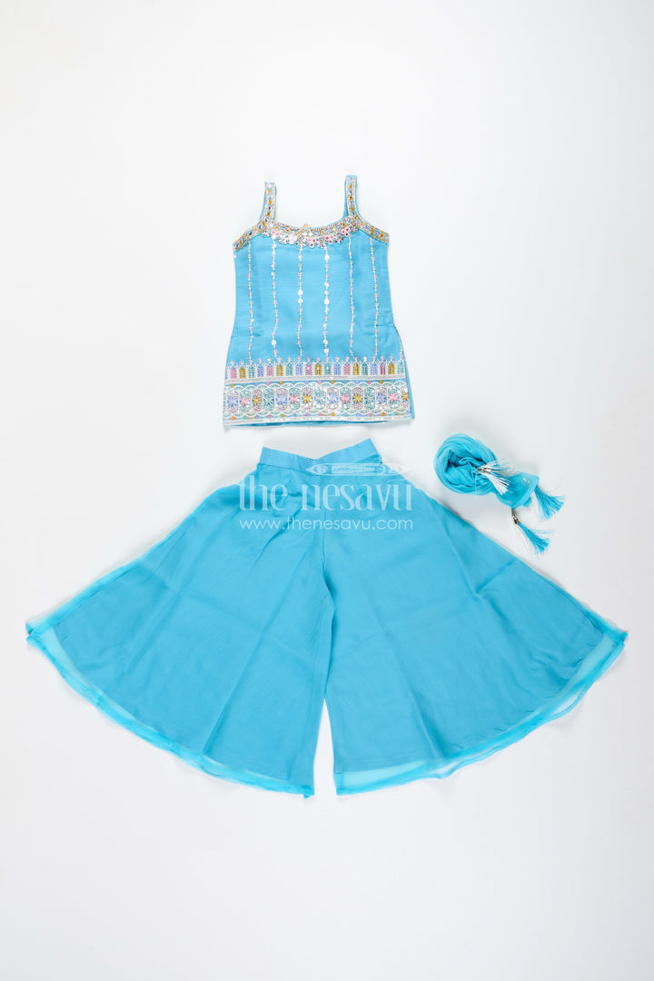 Toddler girl plazo set with mirror embroidery for traditional functions