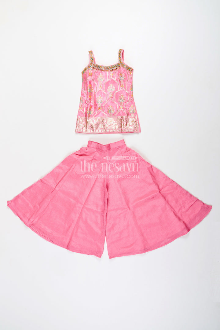 Girls plazo set with zari embroidered kurti – festive outfit for toddlers