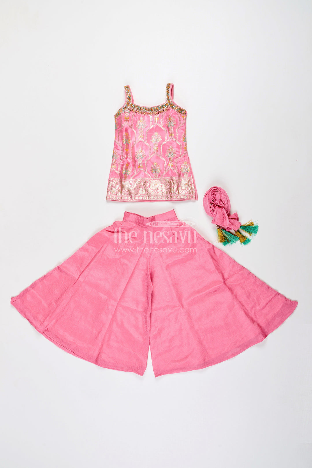 Girls plazo set with zari embroidered kurti – festive outfit for toddlers