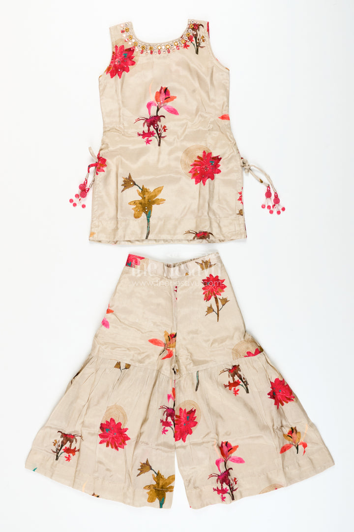 Girls floral plazo set with muslin silk top for festive day events