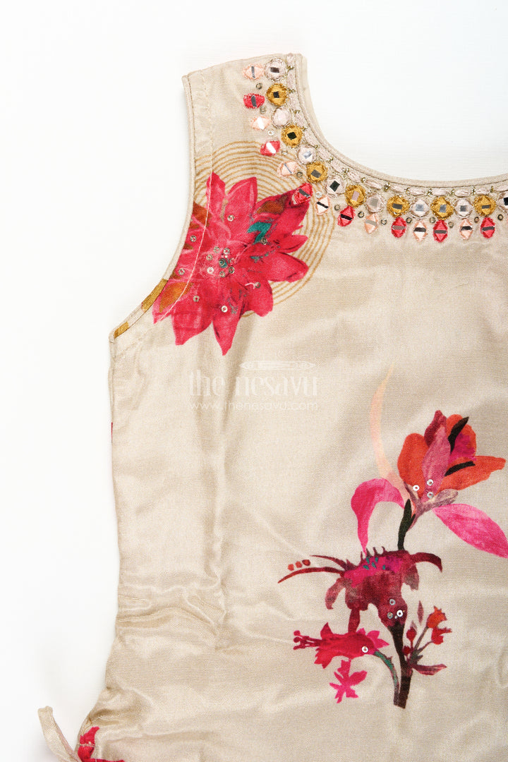 Girls floral plazo set with muslin silk top for festive day events