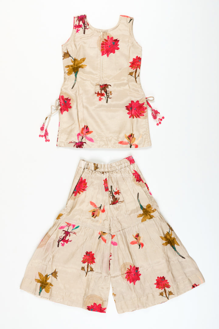 Girls floral plazo set with muslin silk top for festive day events