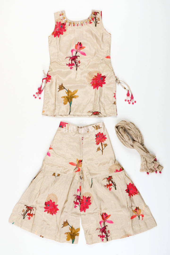 Girls floral plazo set with muslin silk top for festive day events