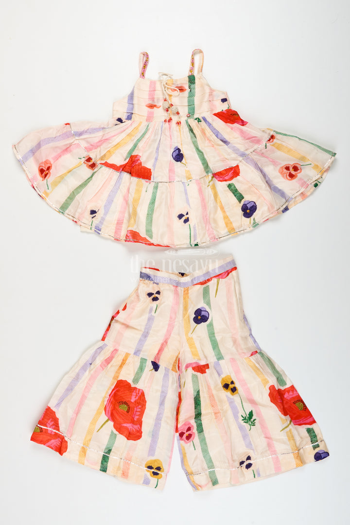 Muslin silk ethnic set for girls with layered top and printed plazo