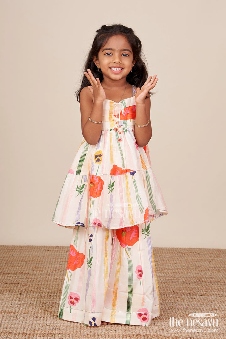 Muslin Silk Ethnic Set for Girls with Layered Top and Printed Plazo