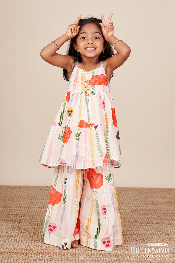 Muslin Silk Ethnic Set for Girls with Layered Top and Printed Plazo