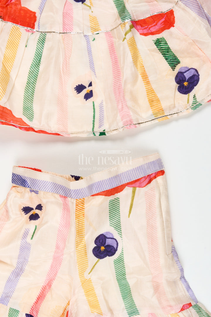 Muslin silk ethnic set for girls with layered top and printed plazo
