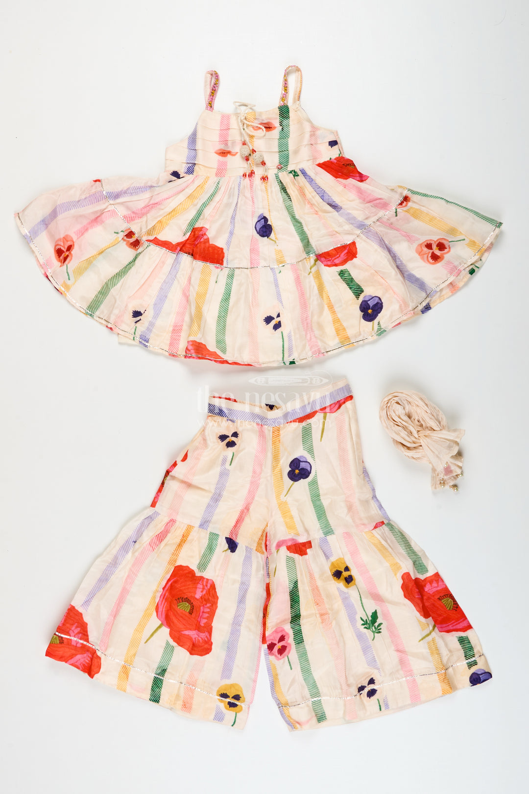 Muslin silk ethnic set for girls with layered top and printed plazo