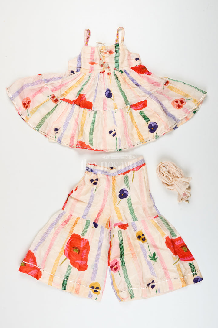 Muslin silk ethnic set for girls with layered top and printed plazo