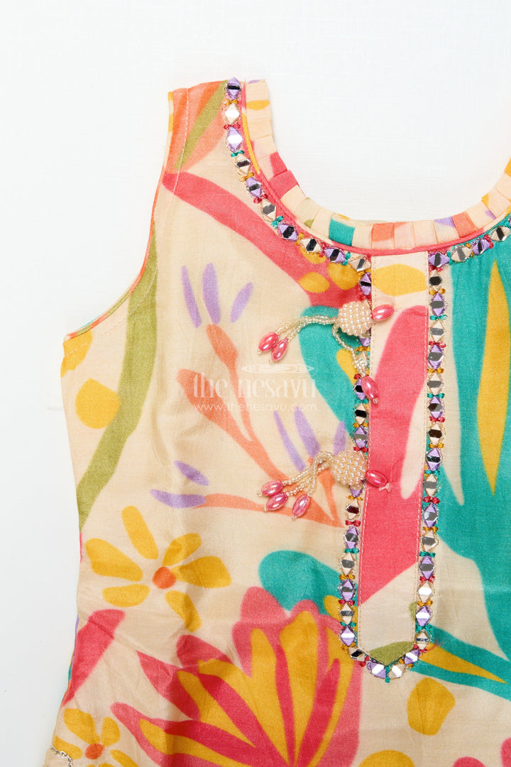 Girls Digital Floral Printed Sharara Suit In Viscose Muslin Silk