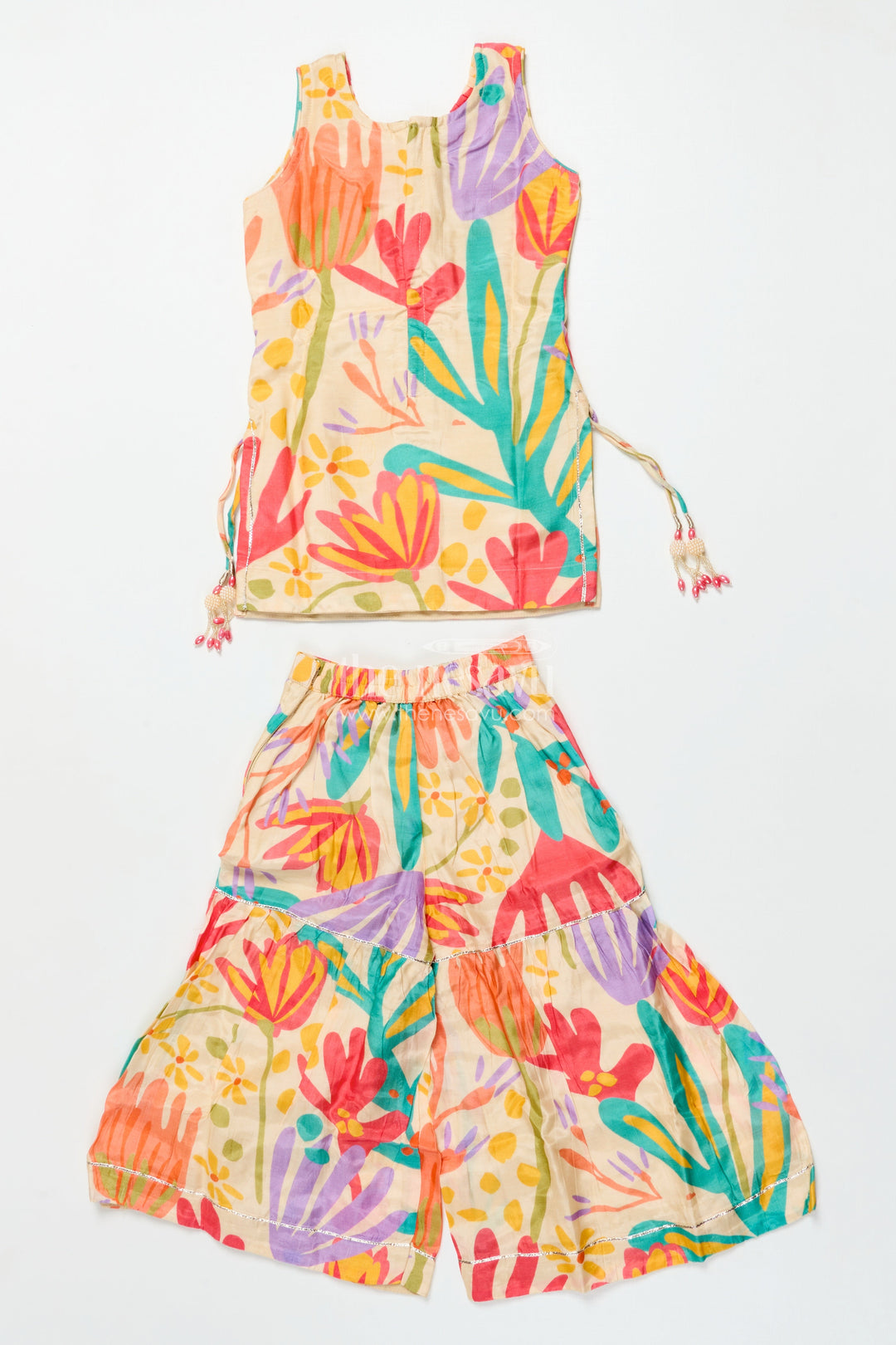 Girls Digital Floral Printed Sharara Suit In Viscose Muslin Silk