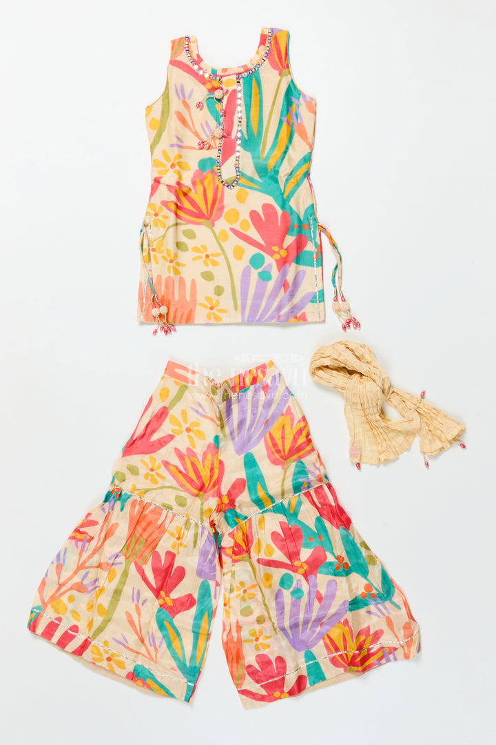 Girls Digital Floral Printed Sharara Suit In Viscose Muslin Silk