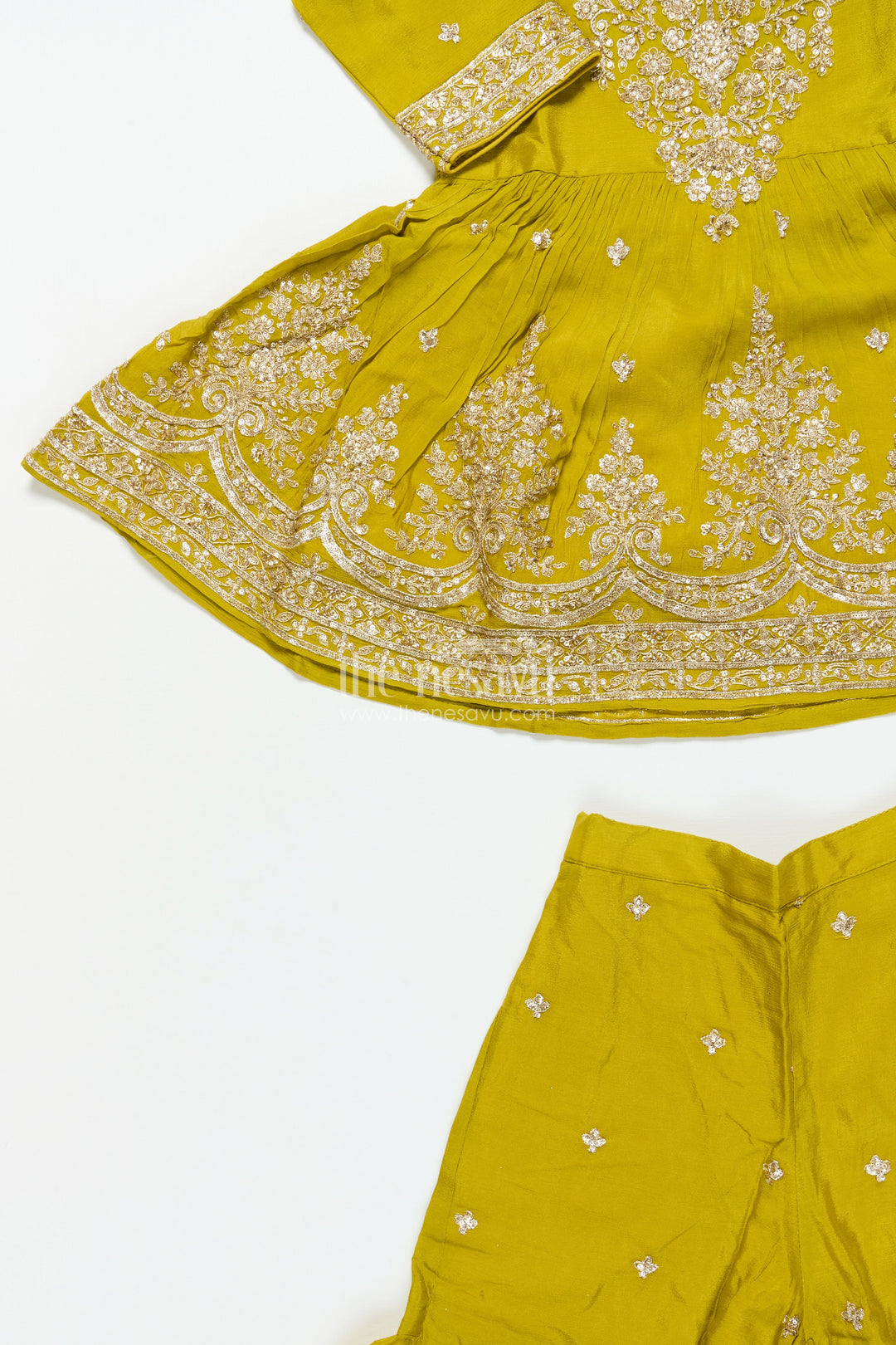 Girls Designer Embroidered Georgette Kurta with Pleated Plazo Pants