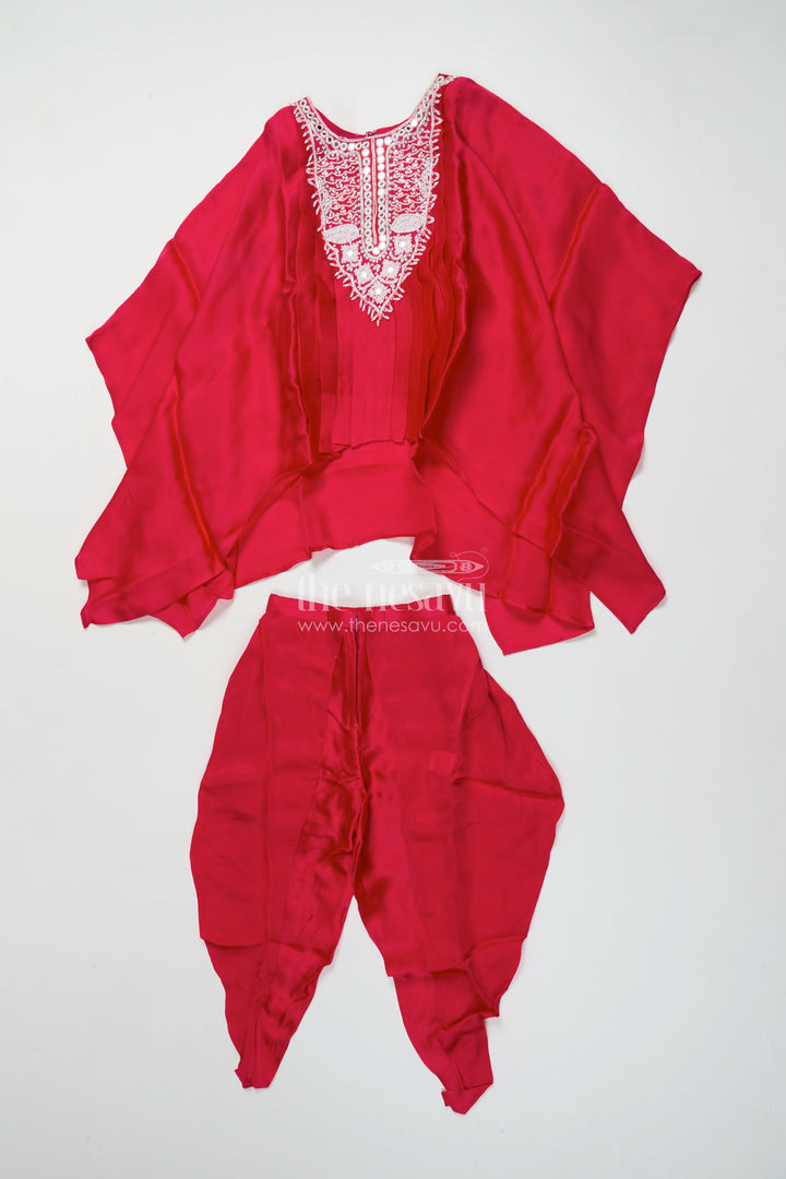 Girls Festive Draped Kurta and Dhoti Set In Viscose Muslin Silk with Embroidery