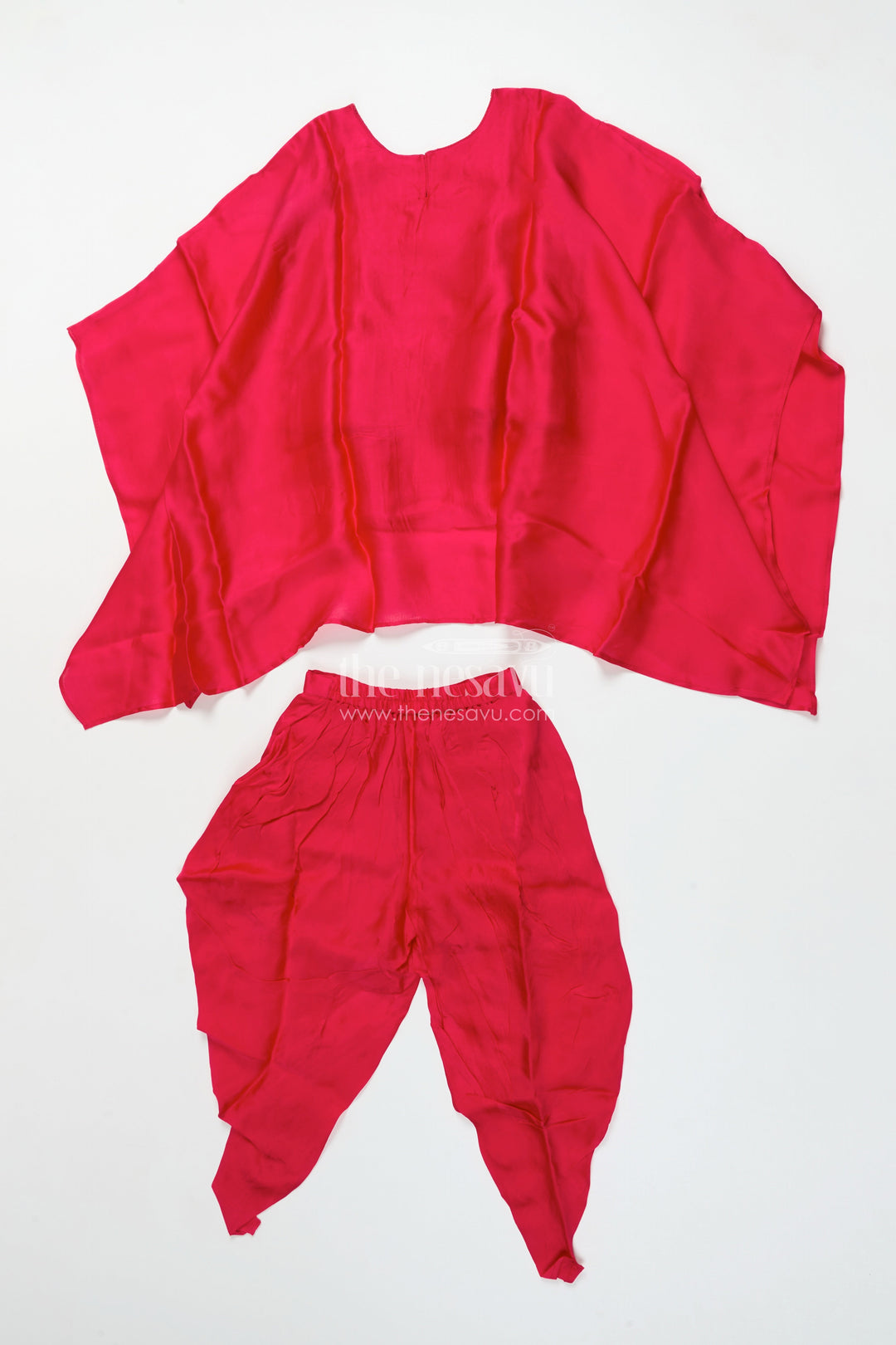 Girls Festive Draped Kurta and Dhoti Set In Viscose Muslin Silk with Embroidery