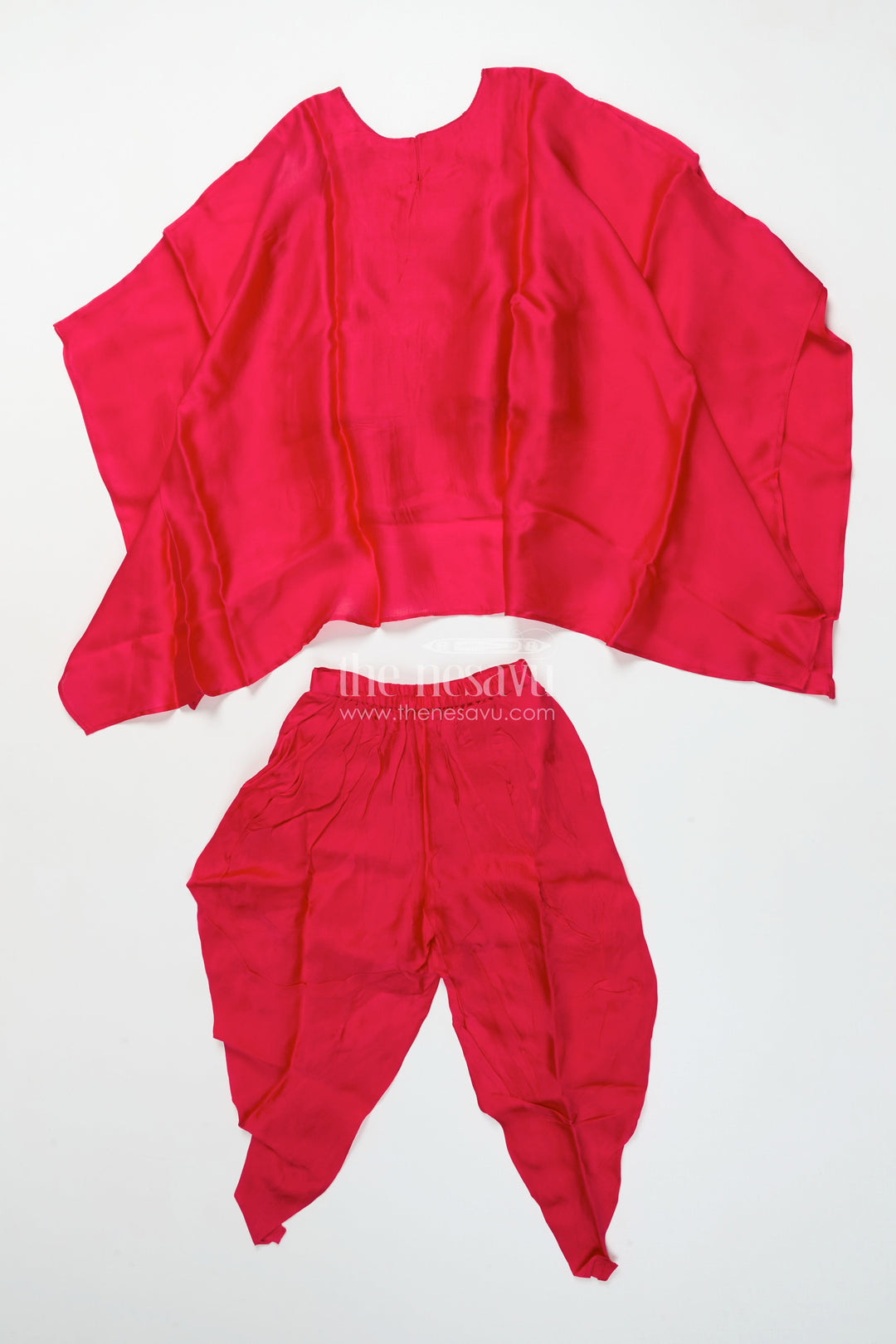 Girls Festive Draped Kurta and Dhoti Set In Viscose Muslin Silk with Embroidery