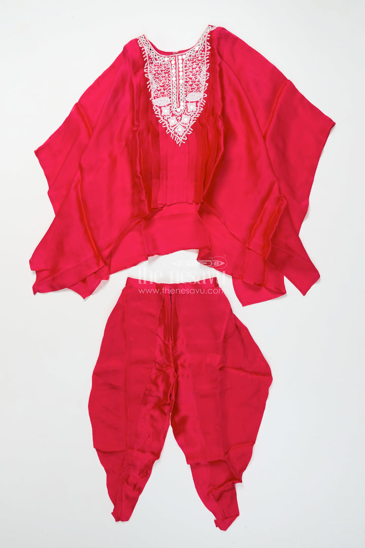 Girls Festive Draped Kurta and Dhoti Set In Viscose Muslin Silk with Embroidery