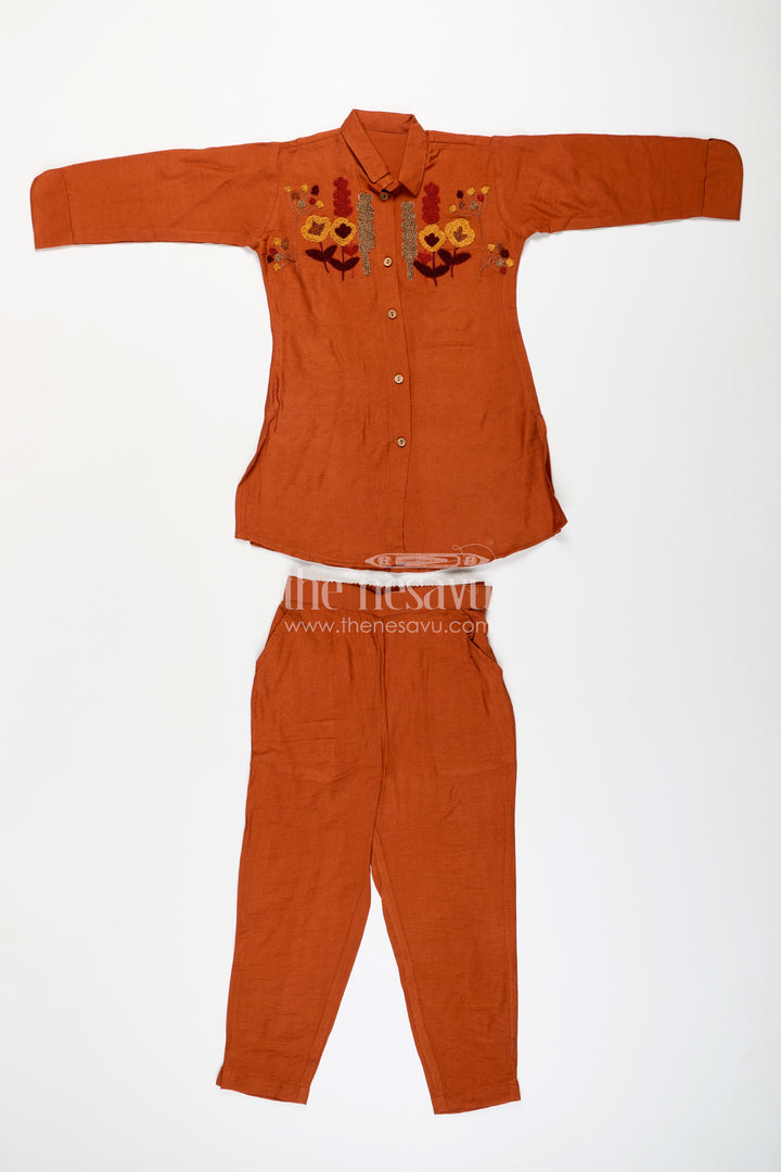 Girls plazzo kurta set with floral embroidery for everyday ethnic wear