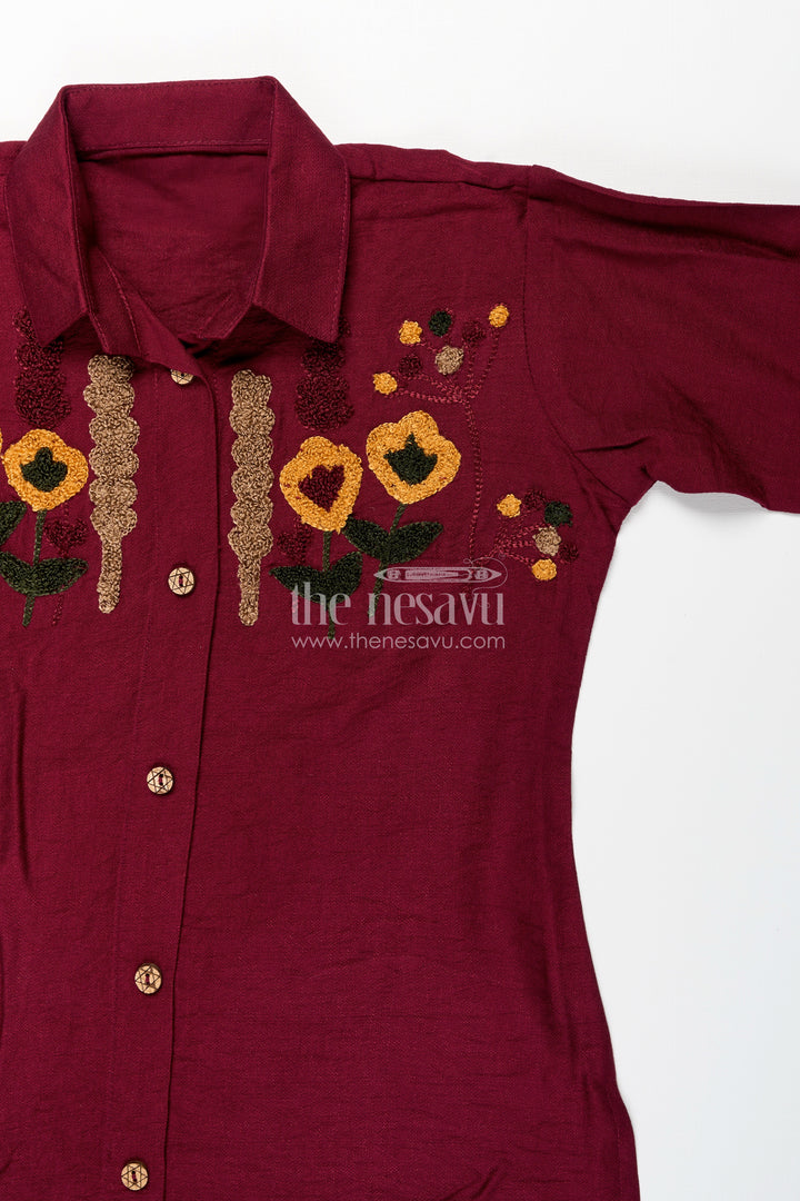 Girls ethnic plazzo kurta set with floral neckline embroidery
