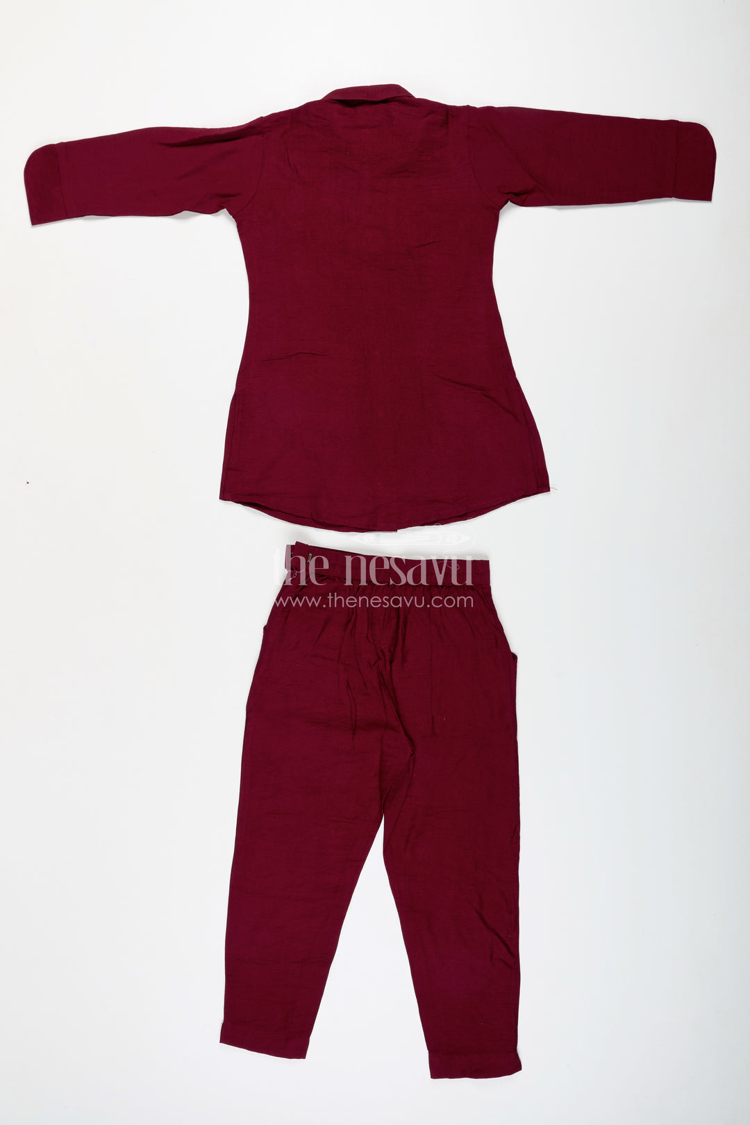 Girls ethnic plazzo kurta set with floral neckline embroidery