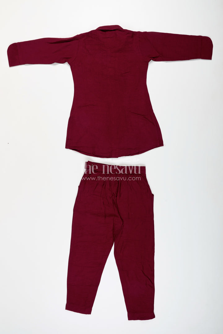 Girls ethnic plazzo kurta set with floral neckline embroidery