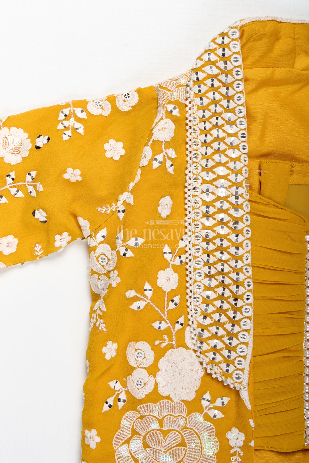 Girls Mustard Sharara Set With Embroidered Jacket For Festive Events