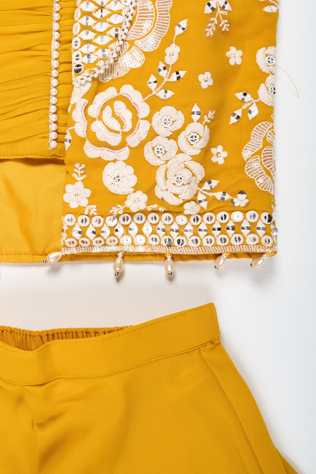 Girls Mustard Sharara Set With Embroidered Jacket For Festive Events