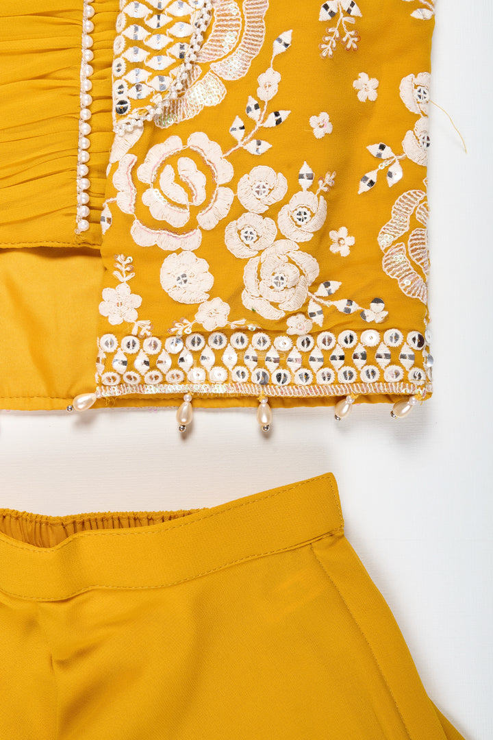 Girls Mustard Sharara Set With Embroidered Jacket For Festive Events