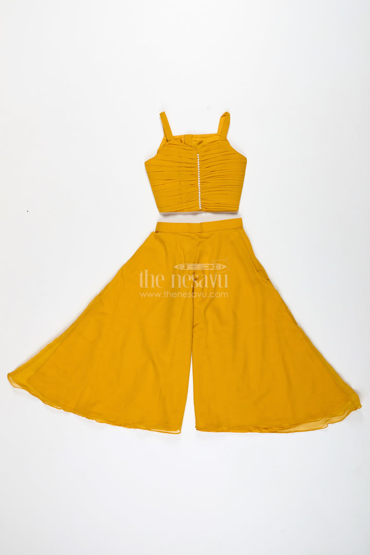 Girls Mustard Sharara Set With Embroidered Jacket For Festive Events
