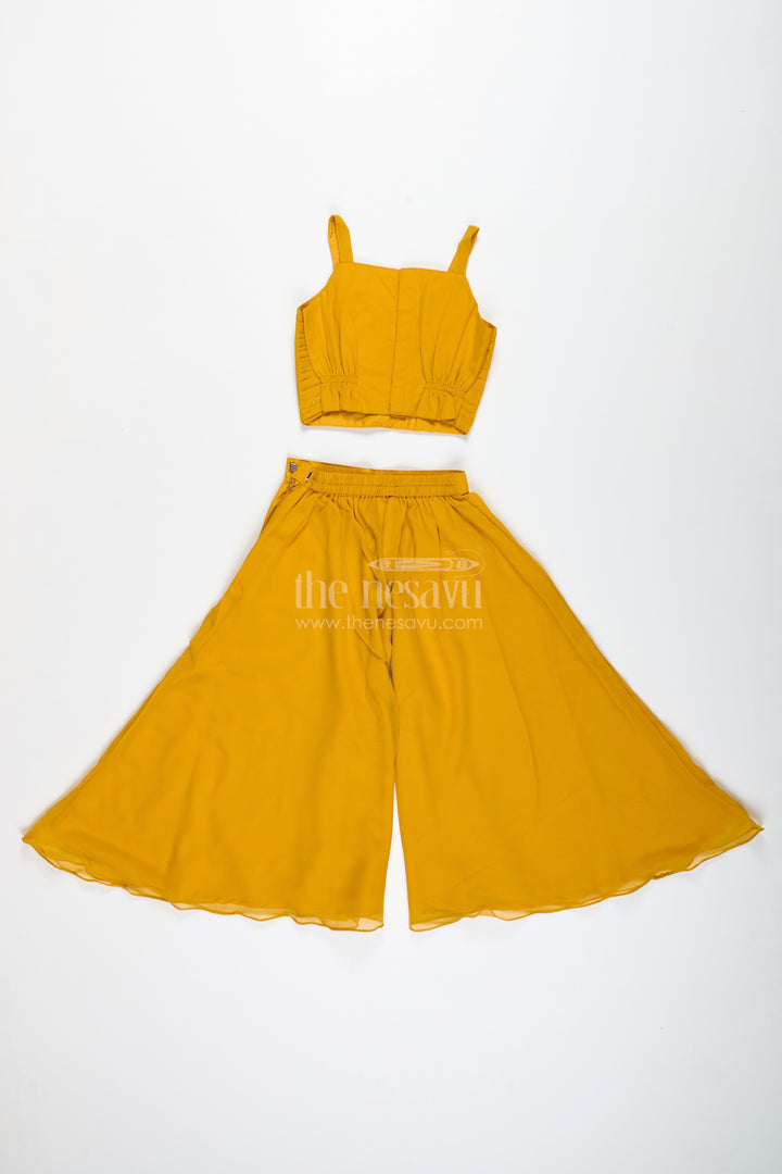 Girls Mustard Sharara Set With Embroidered Jacket For Festive Events