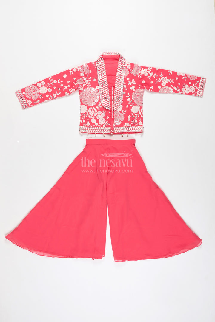 Girls Pink Sharara Set With Designer Embroidery For Celebrations