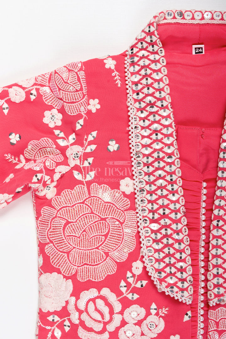 Girls Pink Sharara Set With Designer Embroidery For Celebrations