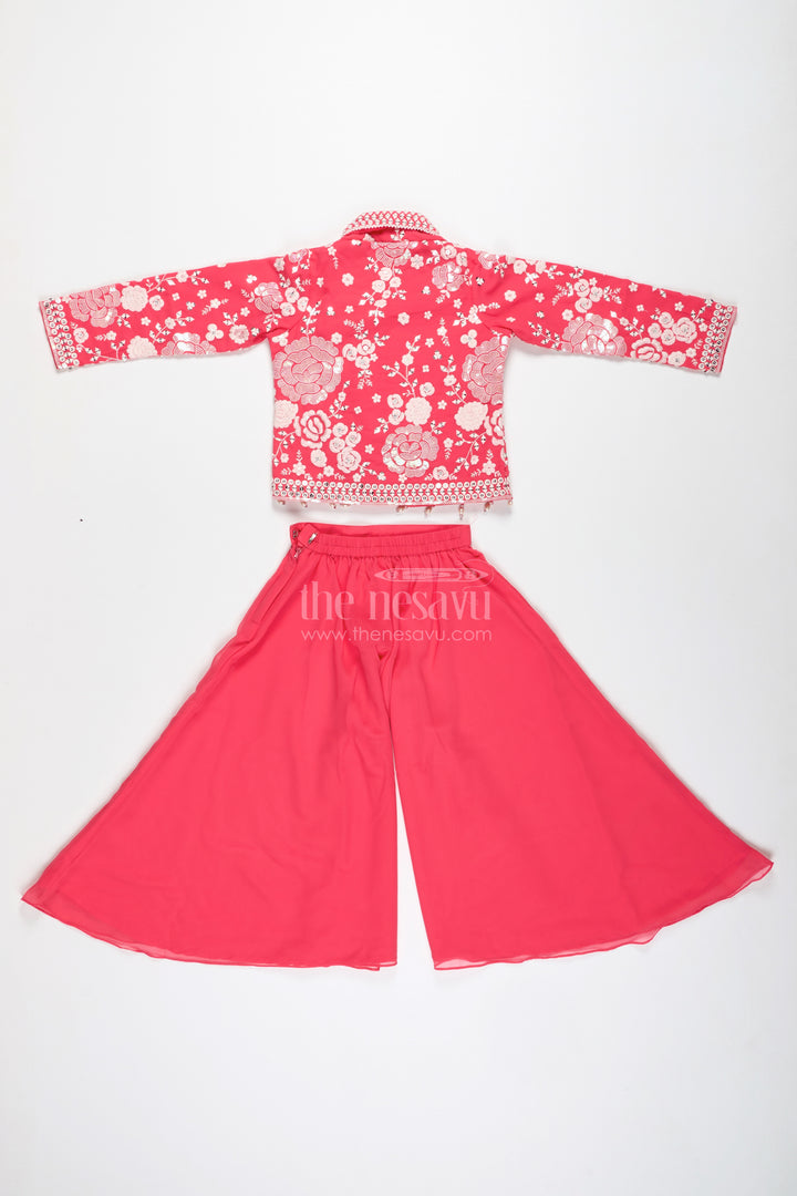 Girls Pink Sharara Set With Designer Embroidery For Celebrations