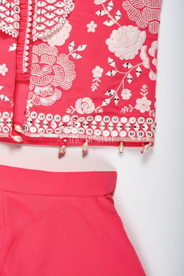 Girls Pink Sharara Set With Designer Embroidery For Celebrations