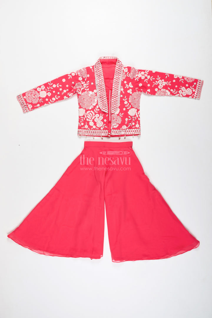 Girls Pink Sharara Set With Designer Embroidery For Celebrations