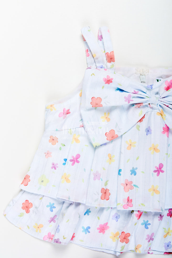 Girls summer casual set with lavender shorts and bow top