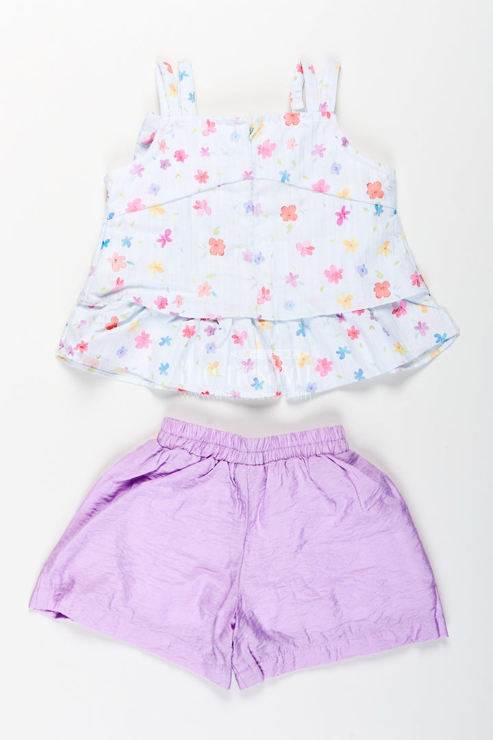 Girls summer casual set with lavender shorts and bow top