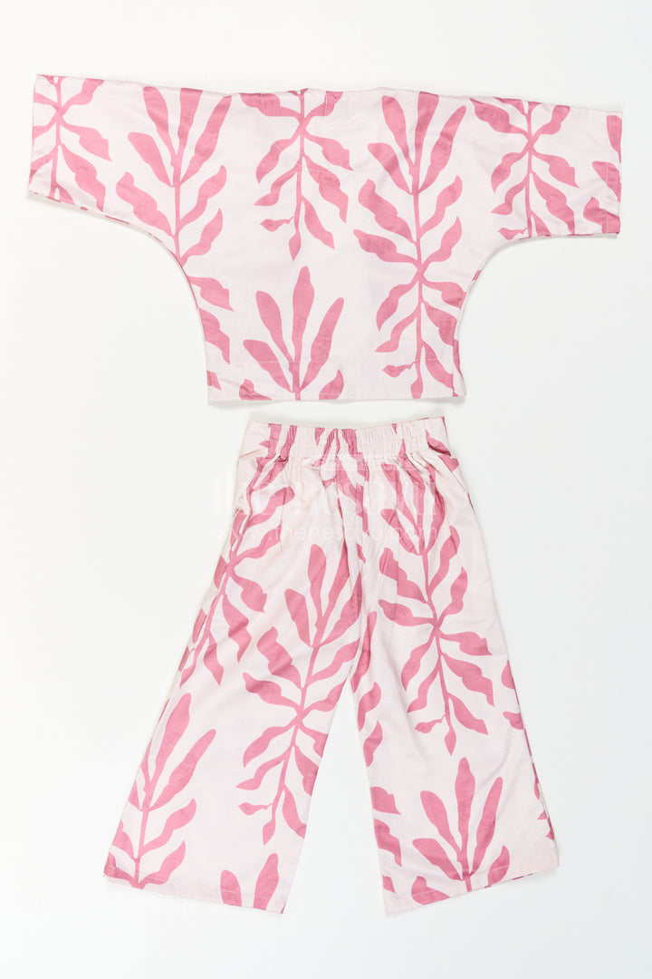 Girls Indo-Western Plazo Set with Leaf Digital Print