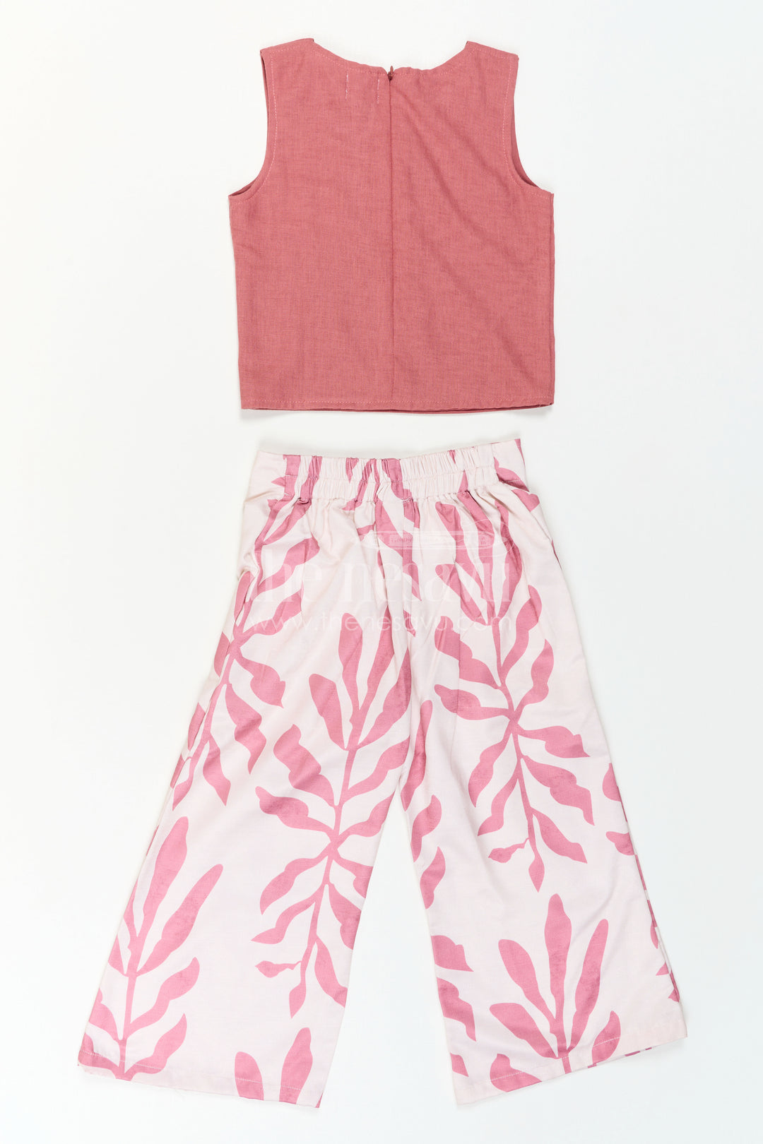 Girls Indo-Western Plazo Set with Leaf Digital Print